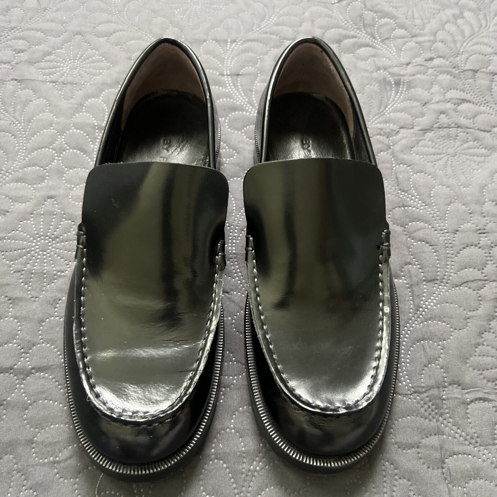 By Far Rafael Almond-Toe Slip-On Loafers Genuine Leather Women Black Sz 37/Us6.5